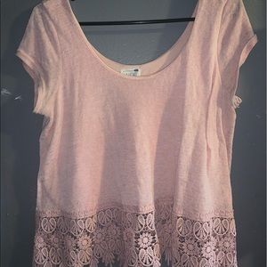Pink floral lace crop top